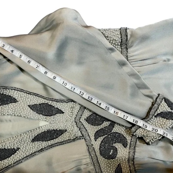 Couture Satin Silver Gown: hand beaded - art nouveau - handmade - deco style - Picture 11 of 12